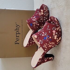Perphy Platform Floral Chunky Heel Slides Mules for Women